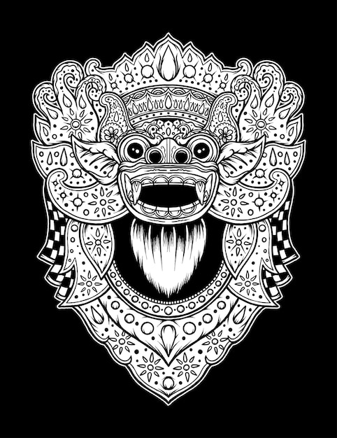 Cultura tradizionale vintage barong bali. vettore premium