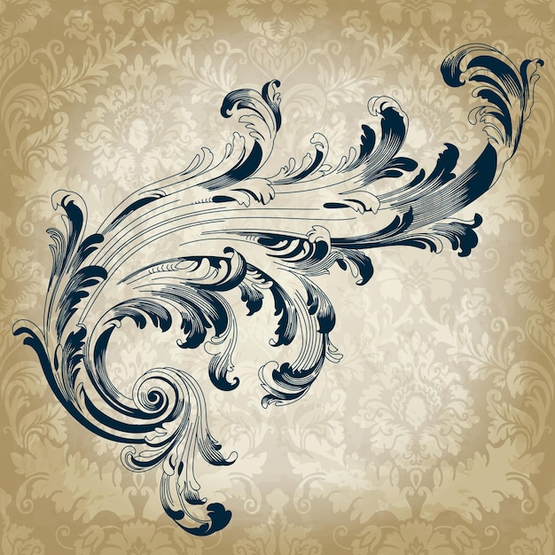 Vintage baroque scroll ornament engraving border floral retro pattern in antique style. Vector.