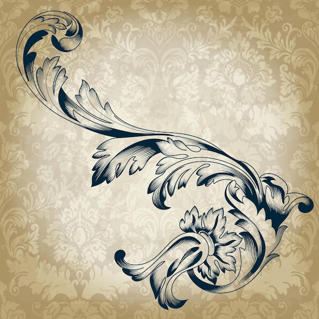 Vintage baroque scroll ornament engraving border floral retro pattern in antique style. Vector.