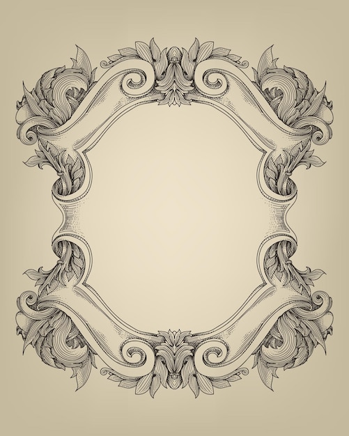 Vector vintage baroque shield frame with floral ornament