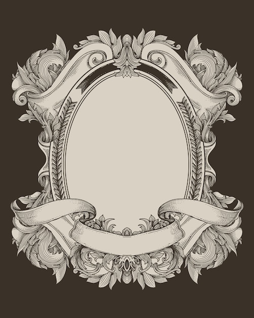 Vector vintage baroque shield frame with floral ornament
