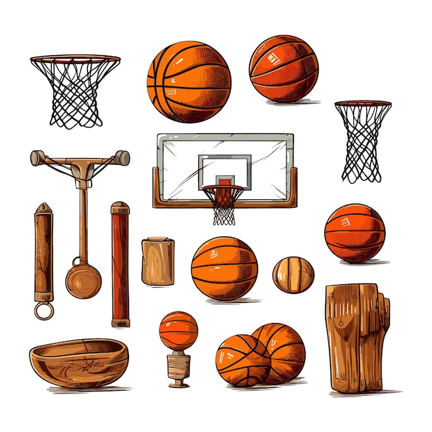 Vector vintage basketball elements set illustration