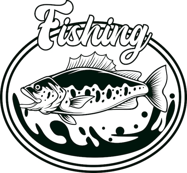 Vintage bass fish logo illustration with premium quality stock vector