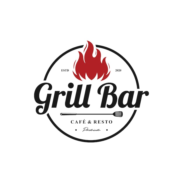 Vintage bbq grill barbecue label stamp logo design vector template