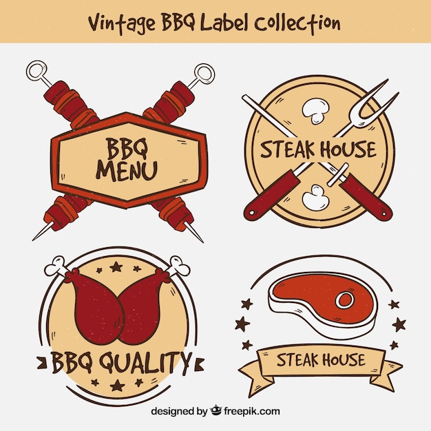 Vettore collezione vintage di etichette per barbecue