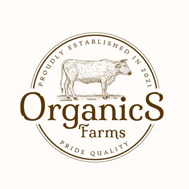 Vintage beef organics shop emblem logo template Premium Vector