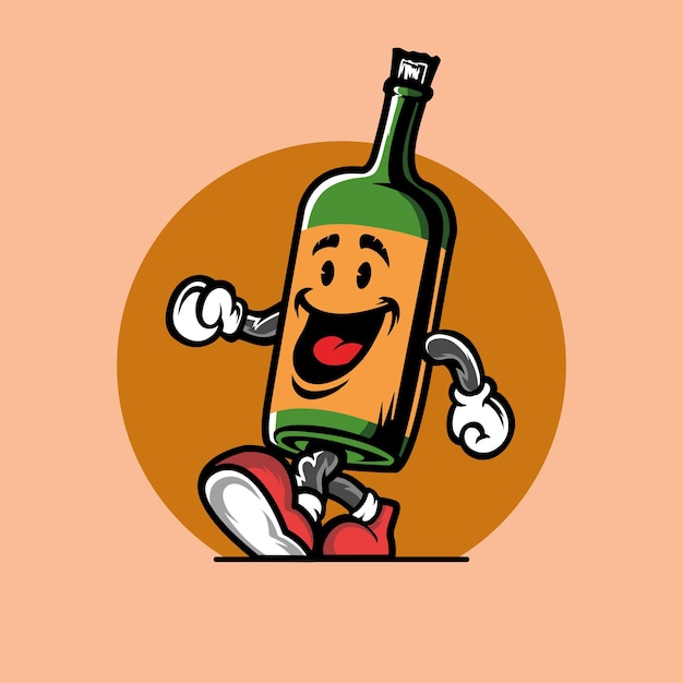 Vintage beer bottle cartoon mascot illustration