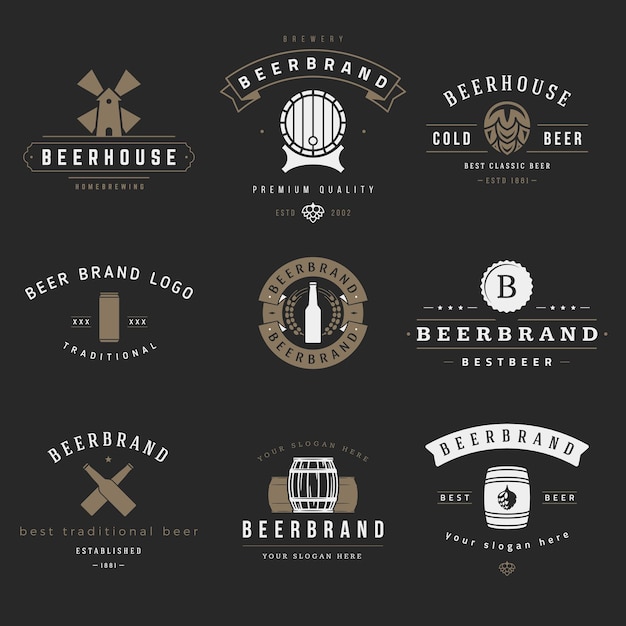 Vector vintage beer brewery logos emblems labels