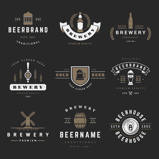 Vector vintage beer brewery logos emblems labels