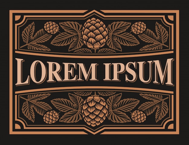 Vintage beer label with hop branches on the dark background