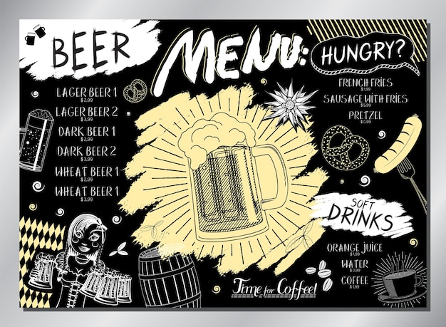 Vector vintage beer table menu