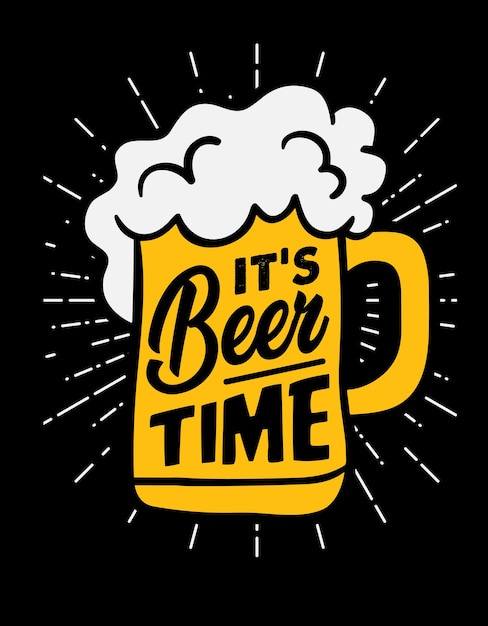 Vector vintage beer tshirt design template saying its beer time