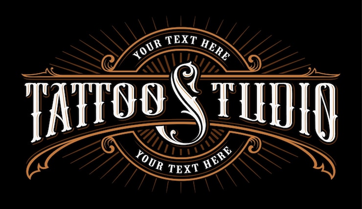 Vector vintage belettering van tattoo studio. logo sjabloon op donkere achtergrond. tekst staat op de aparte groep.