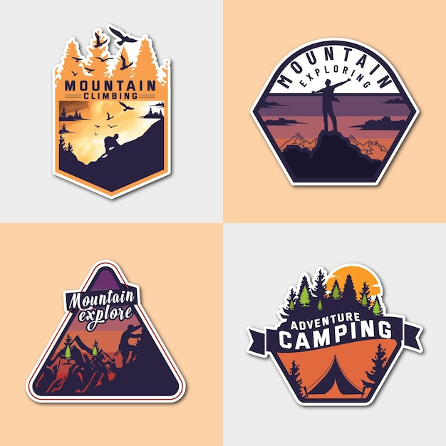 Vintage bergavontuur en campingbadge logo-ontwerp