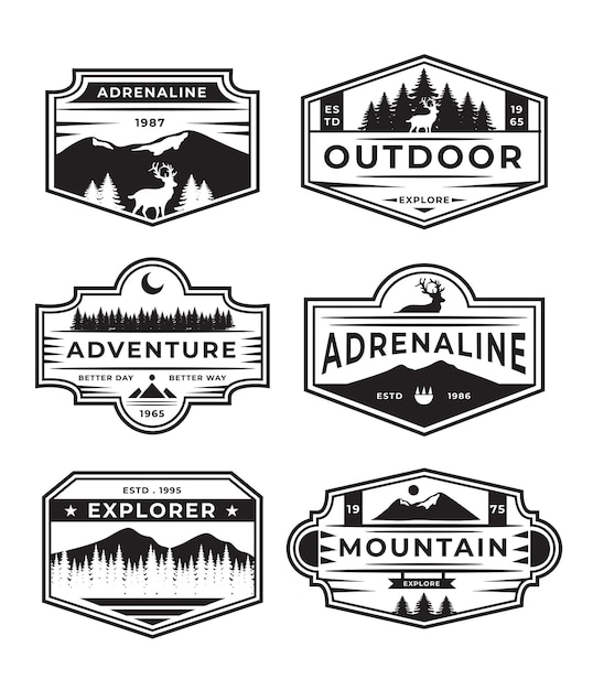 Vector vintage bergavontuur outdoor illustratie badge