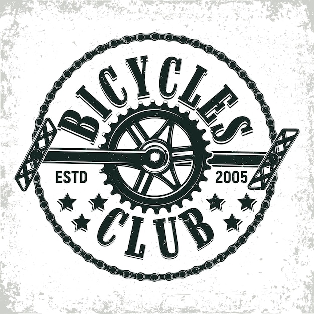 ビンテージ自転車クラブのロゴ デザイン グランジ プリント スタンプ創造的なタイポグラフィー エンブレム ベクトル