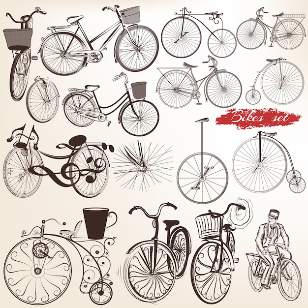 Vettore collezione di biciclette d'epoca