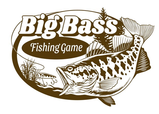 Vintage big bass shirt design in monochrome style