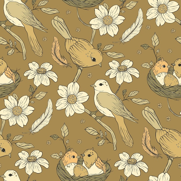 Vintage bird seamless pattern