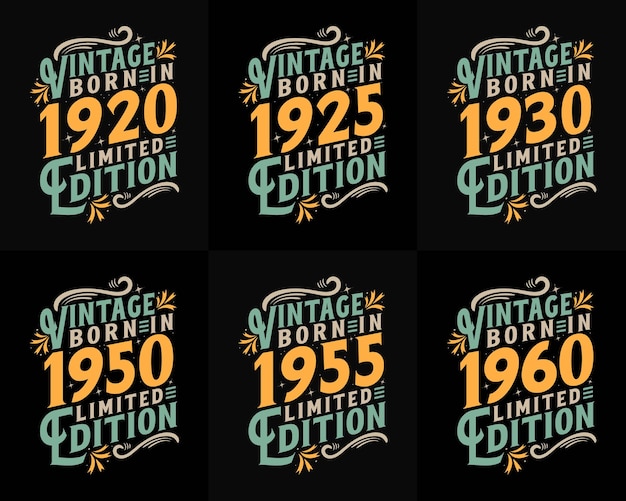 빈티지 생일 인용구 디자인 들 1920 년 1925 년 1960 년 1930 년 1950 년 1955 년 타이포그래피 디자인