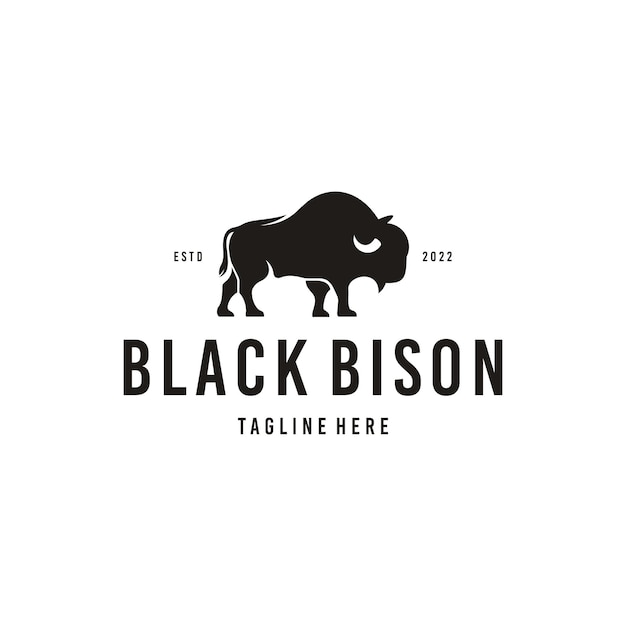 Vintage bison bull buffalo angus silhouette logo design template vettoriale