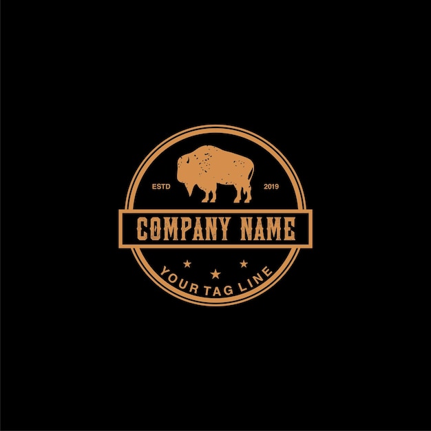 Vector vintage bison ranch logo design