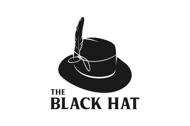 Vector vintage black bowler hat with feather logo design