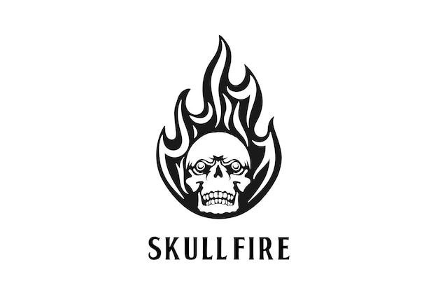 Vintage Black Skull Head Burn Fire Flames for Tattoo Logo Design