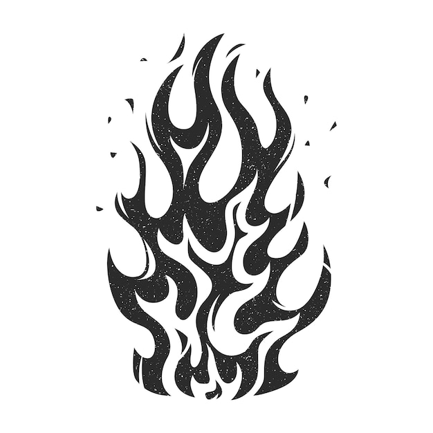 Vector vintage black and white stylized flame or fire isolated on white background