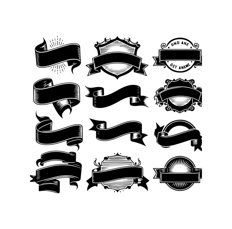 Vector vintage blank ribbons set badge banner ribbon flag sunburst design element vector illustration