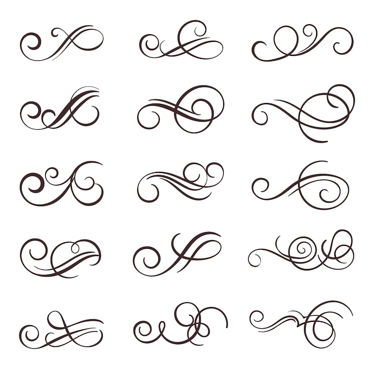 Vector vintage bloeien swirl kalligrafische set