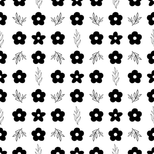 Vector vintage bloemen zwart-wit naadloos patroon achtergrond