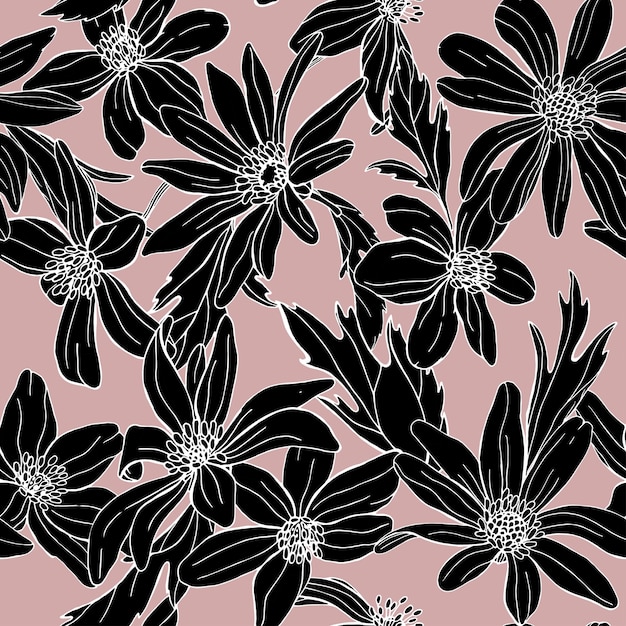Vintage bloemmotief Bloeiende plant Anemone Naadloze patroon illustratie