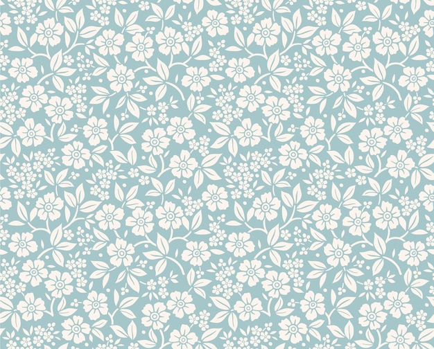 Vintage bloemmotief in kleine witte bloemen Naadloze printfor fashion print Blauwe achtergrond