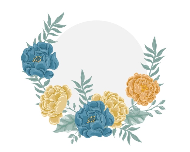 Vintage Blue and Orange Rose Flower Wreath