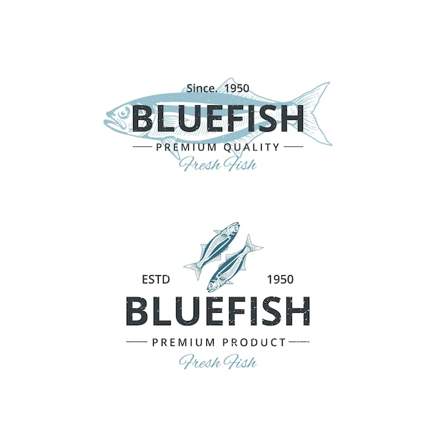 Vintage bluefish logo sjabloon voor restaurant