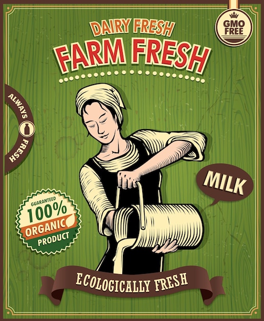 Vintage boerderij verse melk posterontwerp