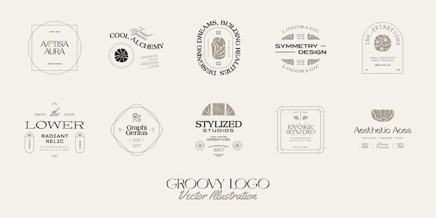 Vintage Boho Flower logo sjabloon illustratie voor branding