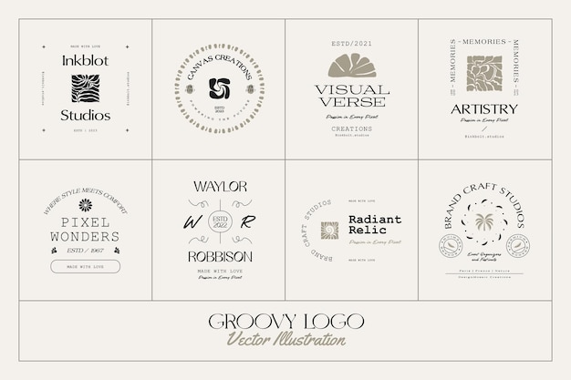 Illustrazione del modello del logo vintage boho flower per il branding