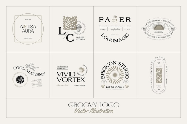 Vettore illustrazione del modello del logo vintage boho flower per il branding