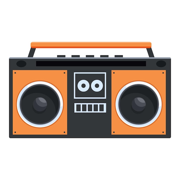 オレンジ色のスピーカーで音楽を演奏するヴィンテージ・ブームボックス