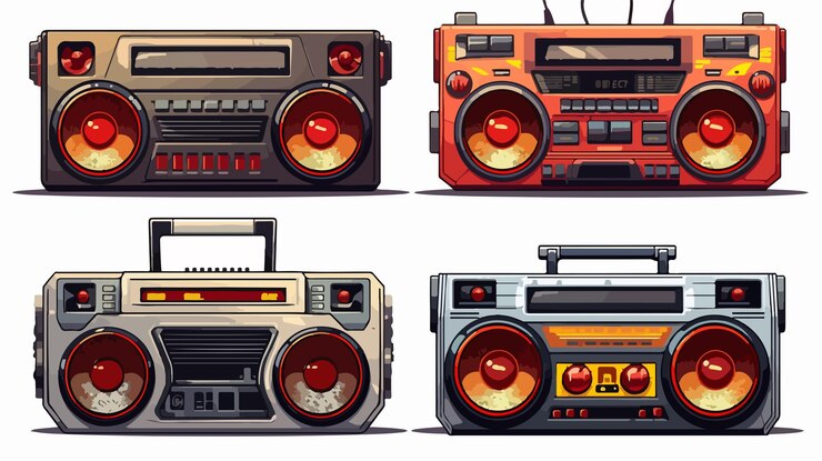 Vector ヴィンテージ・ブームボックス・テープ・レコーダー イラストセット