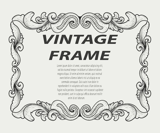 Vector vintage border frame engraving ornament monochrome style