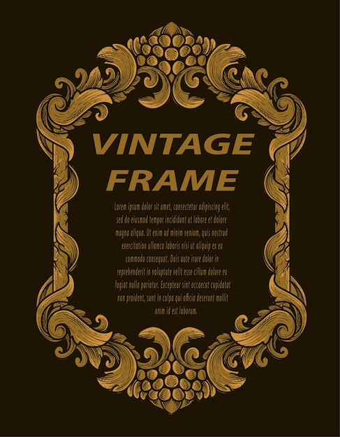 Vintage border frame engraving ornament monochrome style