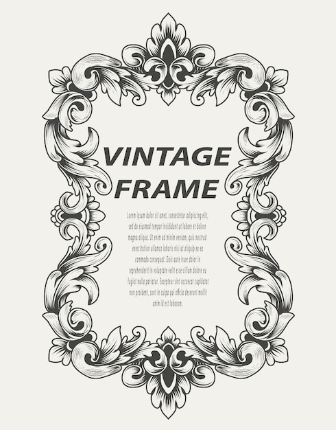 Vintage border frame engraving ornament monochrome style