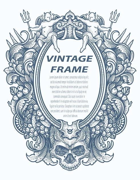 Vector vintage border frame engraving with antique ornament pattern vector design