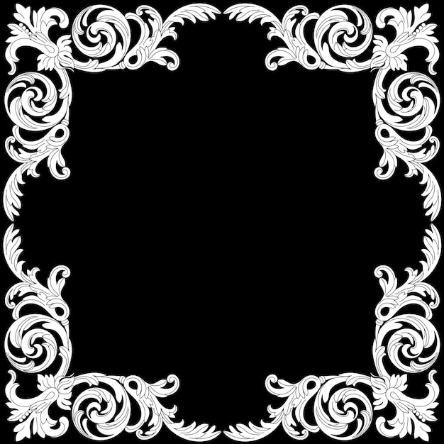 Vintage border frame engraving with retro ornament pattern in antique baroque style. Vector.