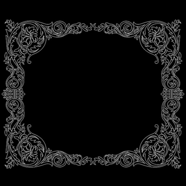 Vintage border frame engraving with retro ornament pattern in antique baroque style. Vector