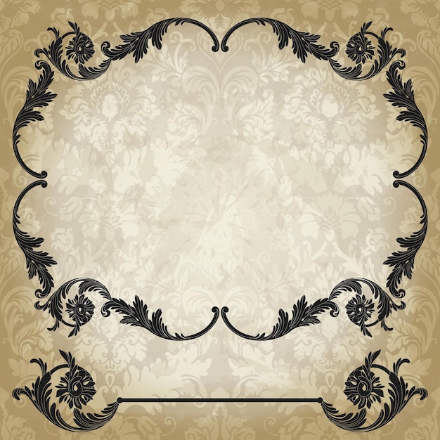 Vintage border frame engraving with retro ornament pattern in antique baroque style. Vector.