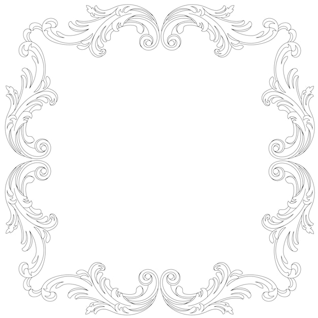 Vintage border frame engraving with retro ornament pattern in antique baroque style